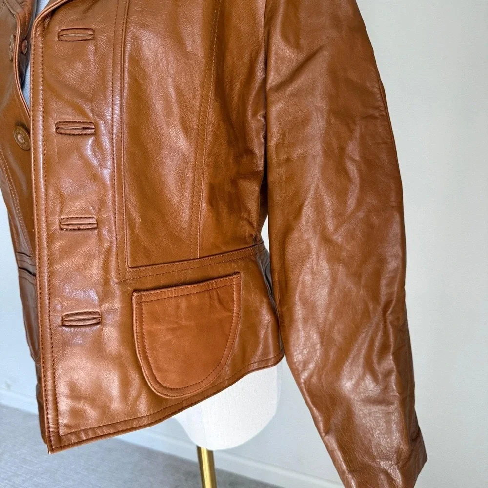 Vtg Wilson's Leather Maxima Cognac Brown Genuine Leather Blazer Jacket Medium 90